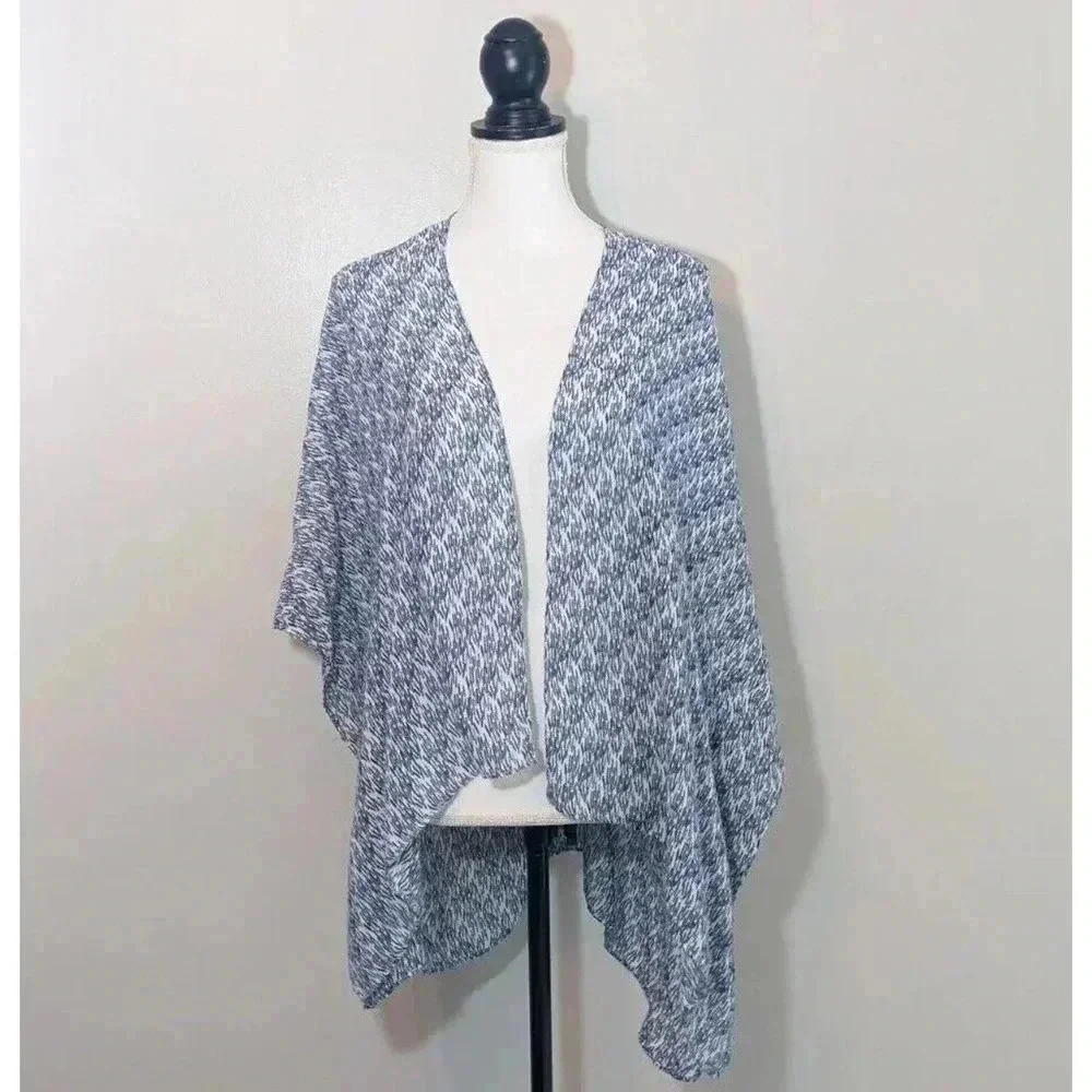 Loft Blue White Geometric Print Open Front Kimono Coverup Beach Swim O/S